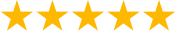 Five gold stars representing excellent customer rating and review for dental practice.